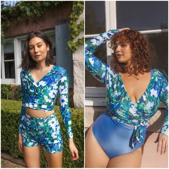 Baiia Monet Print Long Sleeve Swim Wrap Top Limited Edition Floral Plus Size 14 - Picture 1 of 9